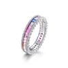 Anillo Transfronterizo Nuevo Arcoíris Zircón para Mujer Plata Esterlina S925 Fila Sencilla a Todo Color Anillo de Dedo