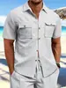 Camisa Casual Versátil de Manga Corta de Waffle para Hombre, Color Sólido, Cuello Campana, Bolsillo con Botón, Estilo Europeo y Americano, Transfronteriza, Verano, Amazon