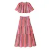 AliExpress item mais vendido comércio exterior transfronteiriço 2026 moda feminina europeia e americana conjunto de top e saia plissados listrados estampados
