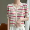 Nuevo Top de Mujer para Primavera 2026, Manga Corta, Bloques de Color, Cuello en V, Falso Dos Piezas, Corte Ajustado, Elegante, Versátil para el Trabajo