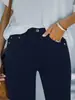 Cy038 Novo Estilo Moda Feminina Simples Cintura Alta Cor Sólida Metálico Cintura Alta Elástico Skinny Cor Sólida Calça Jeans
