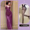 Lingerie Sexy com um Lindo Vestido Longo de Cauda de Peixe Transparente, Tentação de Decote em V Profundo, Camisola de Renda Transparente com um Toque Elegante