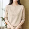 Camiseta base de cuello redondo bordada, nueva moda primavera y otoño, elegante de manga larga, top de punto liso que rejuvenece para mujer, morado