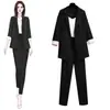 Conjunto de blazer com mangas três quartos e calça cropped transfronteiriço, moda feminina plus size, primavera e outono, estilo elegante e profissional, conjunto de duas peças
