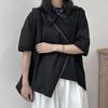 Yamamoto Estilo Escuro de manga curta T-shirt Costura Feminina Irregular Meia manga Solta Emagrecimento All-match Bright-line Design Sense Top