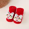 Calcetines gruesos de felpa con forro polar para otoño e invierno para recién nacido, clase A, calcetines rojos de Año Nuevo para bebé, calcetines lindos de dibujos animados para bebé