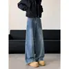 Jeans Azules con Estampado de Letras de la Calle Principal Americana para Hombre Diseño Moderno Holgados Pierna Ancha Baggy Casual Pantalones Largos