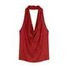 Ins pura e sexy garota quente slim-fit sexy gola drapeada halter sem mangas camiseta feminina verão mulher madura design sutil top base feminino moderno