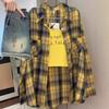 Atacado de fábrica transfronteiriço versão coreana da camisa xadrez azul feminina primavera e verão camisa cardigã protetor solar se uma geração de cabelo