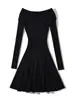 Primavera 2025 Cuello de un solo carácter Perfil de hombro sexy Falda tipo paraguas Vestido de punto Transfronterizo Comercio exterior Ropa para mujer Venta al por mayor