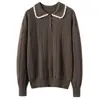 Suéter de crochê Hejia, mesmo estilo, resistente, com gola polo, de cashmere para mulheres, pulôver de cashmere de cabra tricotado, blusa cinza de manga comprida