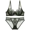 Novo conjunto de lingerie sexy para comércio exterior, sutiã de renda transparente ultrafino, minimiza seios grandes, previne flacidez, conjunto de sutiã plus size