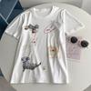 Camiseta de Algodão com Estampa de Desenho Animado de Manga Curta para Mulheres, Estilo Novo de Verão Refrescante com Lantejoulas Pesadas, Top Versátil de Moda Casual Divertida