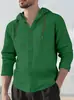 Camisa casual esportiva de manga longa com capuz, cor sólida, respirável, algodão e linho, masculina, europeia e americana, tamanho europeu, comércio exterior