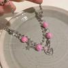 Dulce corazón ~ Cadena de clavícula con cuentas de amor de doble capa para mujer, estilo ins moderno, dulce, fresco, chica popular, collar, accesorios de celebridad de Internet, collar