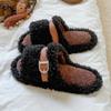 Pantuflas de Color Bloqueado con Hebilla de Cinturón y Punta Abierta para Mujer, Nuevo Estilo de Otoño, Estilo de Hada Europea, Pantuflas de Algodón Antideslizantes para Interiores