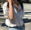 Camisa Tencel Blanca Cuello V Manga Burbuja para Mujer Verano Verano Delgada Manga Corta Diseño Nicho Top