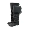 Botas Retrô de Couro Desgastado com Cabeça de Manga Femininas 2026 Outono/Inverno Novas de Cadarço Dupla Face Botas Longas Empilhadas Salto Escondido Botas para Calça