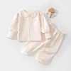 Conjunto de duas peças para bebês e crianças pequenas, primavera/outono, para meninas, estilo versátil com mangas longas bufantes, adequado para uso em casa e ao ar livre, roupas infantis
