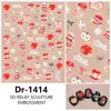 Arte de Uñas Rojo de Año Nuevo, Estilo Chino Suerte Fortuna Carpa Pegatinas para Uñas, Brillo de Concha Patrones de Dibujos Animados en Relieve, Fuegos Artificiales Festivos