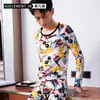 Roupa íntima térmica masculina de outono e inverno, camisa de base fina, manga comprida, esportiva, respirável, gola redonda, roupas justas de outono para homens