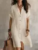 2026 Nuevos Vestidos Cardigan de Manga Corta Casual de Moda de Algodón y Lino Europeos y Americanos Transfronterizos Primavera y Verano Amazon