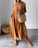 Vestido Casual de Algodón y Lino de Color Sólido con Bolsillo, Largo y Sin Mangas, Nuevo de Verano 2026, Transfronterizo Europeo y Americano para Mujer