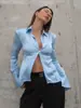 Camisa de cuello francés transfronteriza con brillo satinado, camisa de mujer de corte entallado con hombreras, camisa de mujer de manga larga