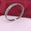 Pie plata 999 plata de ley 999 cuerda de paja plana tejida a mano retro dominante pulsera de pareja personalidad creativa tendencia rudo