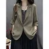 2026 Nueva Chaqueta Corta Casual de Algodón y Lino de Siete Mangas Color Sólido Top de Traje Pequeño