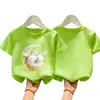 Camiseta de Manga Corta de Algodón Puro para Niñas, Nuevo Estilo de Verano, Top Estampado con Estilo, Holgada para Niños, Transpirable, Amigable con la Piel, Camisa de Manga Media