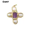 Wt-Jp401 Colgante Único con Forma de Cruz de Perla de Agua Dulce, Turquesa y Turmalina Chapado en Oro de 18K Accesorios Hechos a Mano