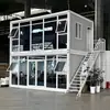 Casa contenedor con muro cortina de vidrio, oficina modular ensamblada móvil de doble capa con decoración, casa móvil modular