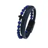 Pulsera de Cuero Trenzada para Hombre de Piedra Natural Transfronteriza con Ojo de Tigre y Cierre Magnético de Aleación Pulsera de Cruz