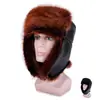 Novo chapéu inverno Lei Feng chapéu engrossado PU grande orelha proteção equitação chapéu à prova de frio imitação raposa Mao longo lã algodão chapéu