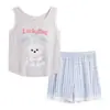 Chaleco de Cachorro de Dibujos Animados Suave y Lindo con Almohadilla en el Pecho, Shorts a Cuadros de Modal para Mujer de Verano Ropa de Casa