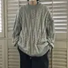 Suéter de Cuello Redondo Otoño Invierno para Hombre Estilo Perezoso Holgado Ropa de Punto Línea Patrón de Diamantes Personalidad Moda Capa Base de Punto Gris