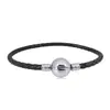 Pulseira de corda de couro trançada com fivela de aço titânio logo Panjia, laço único preto, fivela redonda de couro, pulseira básica