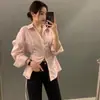 Tallas enviadas actualizadas: elegante camisa de rayas de manga larga para otoño/invierno con cuello y corbata, corte ajustado y favorecedora para mujer