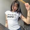 Comercio Exterior Coreano Nuevo de Moda Sexy Chica Caliente Estilo Callejero Superior Estampado de Letras Simple Cuello Redondo Camiseta Corta para Mujer