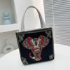 Bolsa de Mão Transfronteiriça Bolsa Feminina Bolsa de Lona Casual de Dupla Face Bordada com Desenhos Animados Bolsa de Mão de Grande Capacidade Estilo Étnico Bolsa Quadrada Pequena