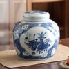 Jarrón de cerámica antiguo de ciruela helada azul y flor, maceta de cerámica de estilo chino, adorno decorativo para sala de estar, pasillo, maceta de cerámica para arreglos florales