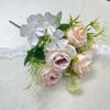Flor de simulación, combinación de hortensias y rosas de 4 cabezas, flor transfronteriza, rosa de moda, flor falsa de mesa, pequeña flor de seda, decoración de rosas