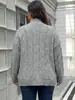 Ropa europea y americana transfronteriza para mujer de talla grande, nuevo suéter de punto trenzado suelto de otoño e invierno con cuello medio alto y mangas acampanadas