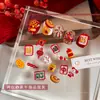 Decoraciones de Uñas de la Fortuna de Dibujos Animados Mezcladas con Lingotes Dorados Festivos Rojos, Espino Confitado y Decoraciones de Uñas de Mahjong de la Fortuna