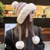 Chapéu Fair Isle para Mulheres, Outono e Inverno Espessado com Lã Sintética, Proteção Quente para Orelhas, Afina o Rosto, Pequeno Gorro de Lã à Prova de Frio, Chapéu Trapper