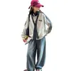 Conjunto de Roupa de Primavera e Outono para Meninas, Roupa de Outono para Crianças Maiores, Moletom com Gola Polo Estilo Coreano, Conjunto de Duas Peças com Calça de Pernas Largas para Crianças, Atacado de Roupas Infantis