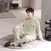 Pijama de algodão com mangas compridas e calças compridas para homens, conjunto de duas peças de cardigã de outono, roupa de casa masculina transfronteiriça para live-streaming