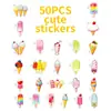 50 Piezas de Pegatinas de Dibujos Animados Estilo Graffiti de Cono de Helado de Macarrón, Pegatinas Pequeñas con Asa Fáciles de Arrancar para Decoración de Diario
