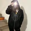Moda subcultural europea y asiática estilo casual top punk personalizado con diseño de diamantes de imitación, sudadera con capucha de manga larga para mujer